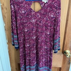 Skies Are Blue Burgundy and Navy Long Sleeve Dress